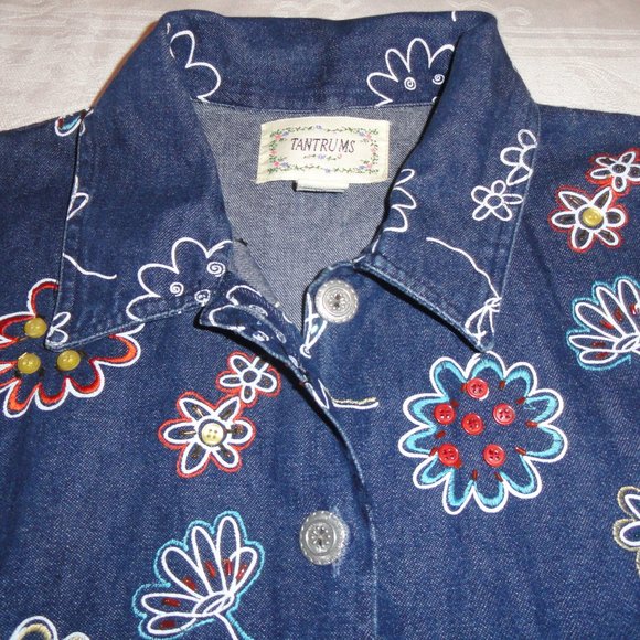 Vintage 90s Denim Jacket Floral Beads Embroidery - Picture 4 of 6